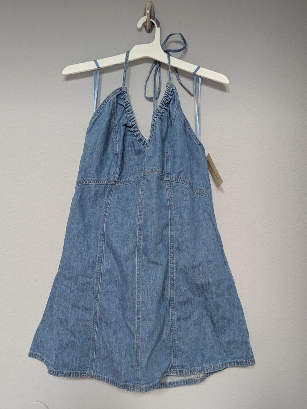 NWT Universal Thread Women's Denim Halter Mini Dress, Medium Wash, XL